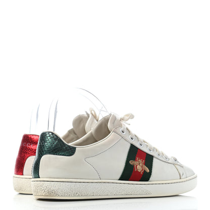 Gucci Calfskin Ayers Bee Embroidered Womens Ace Sneakers 39 White Green 3 of 6