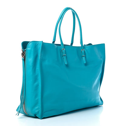 Balenciaga Supple Calfskin Papier A4 Zip Around Tote Bleu Caraibes 2 of 10