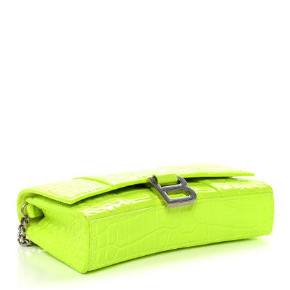 Balenciaga Shiny Calfskin Crocodile Embossed Hourglass Chain Bag Fluo Yellow 4 of 10