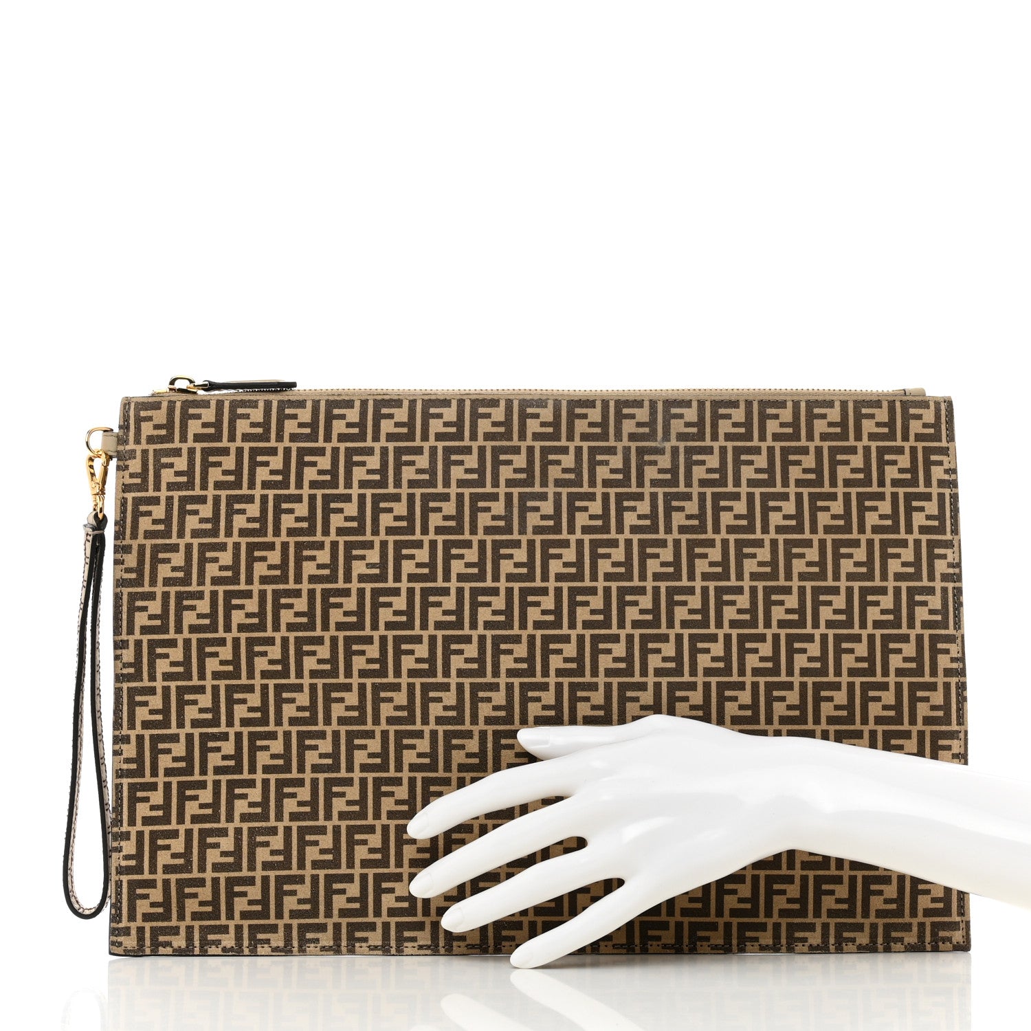 Fendi Suede Vitello Grace Micro FF Large Flat Pouch Nude Spring Maya 2 of 7