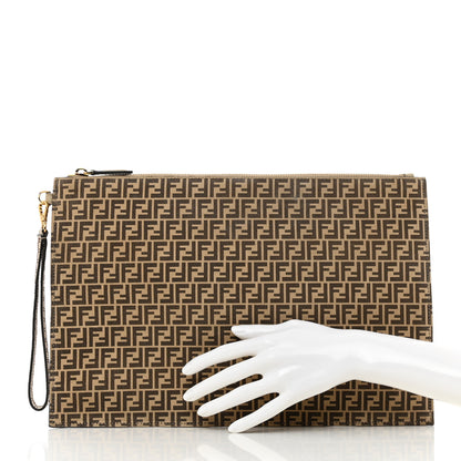 Fendi Suede Vitello Grace Micro FF Large Flat Pouch Nude Spring Maya 2 of 7