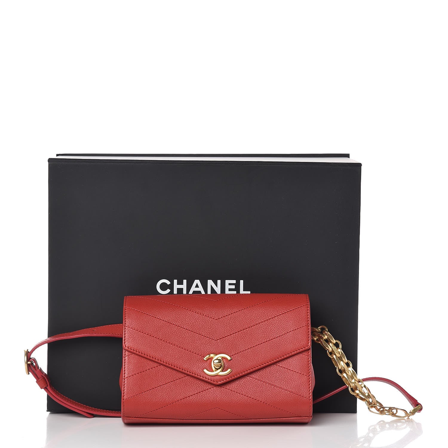 Chanel Calfskin Chevron Stitched Coco Waist Bag Red 13 of 13