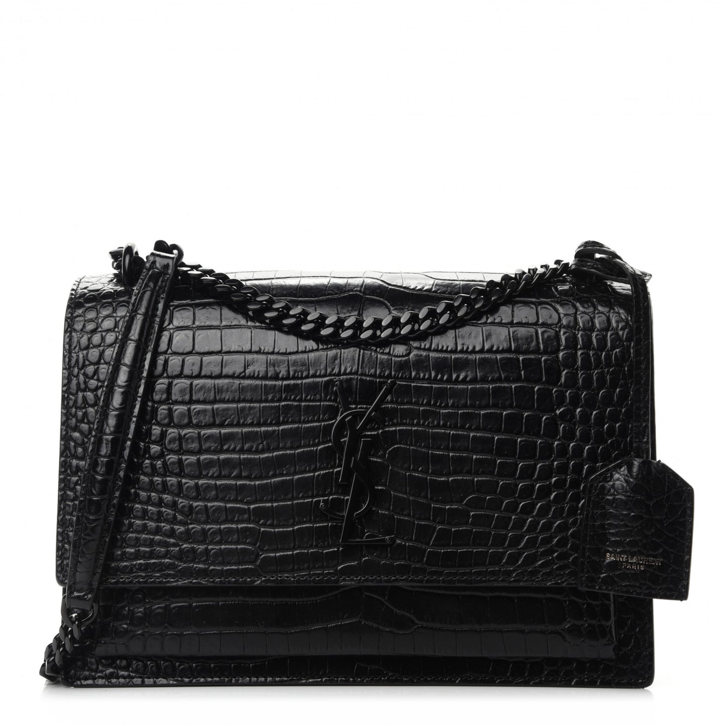 Calfskin Crocodile Embossed Medium Monochrome Monogram Sunset Black