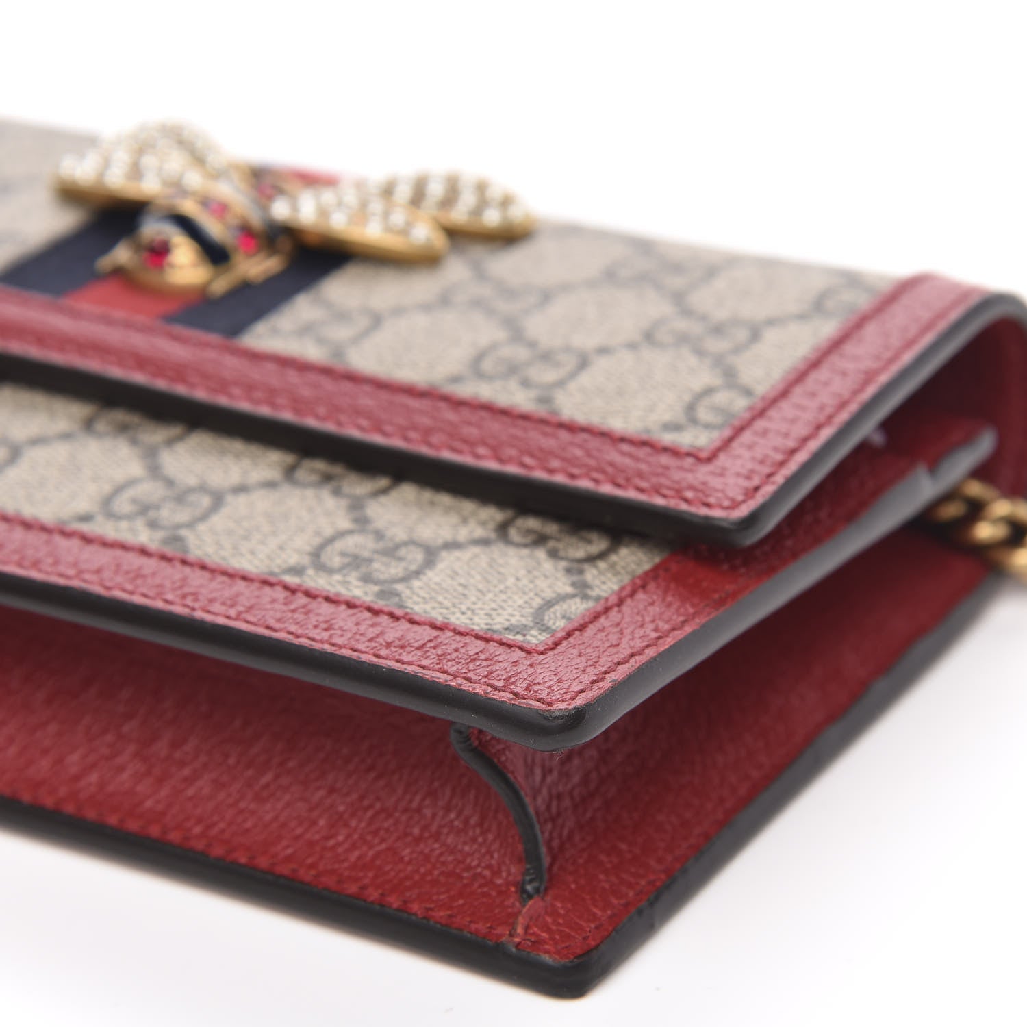 Gucci GG Supreme Monogram Web Queen Margaret Chain Wallet Red 8 of 10