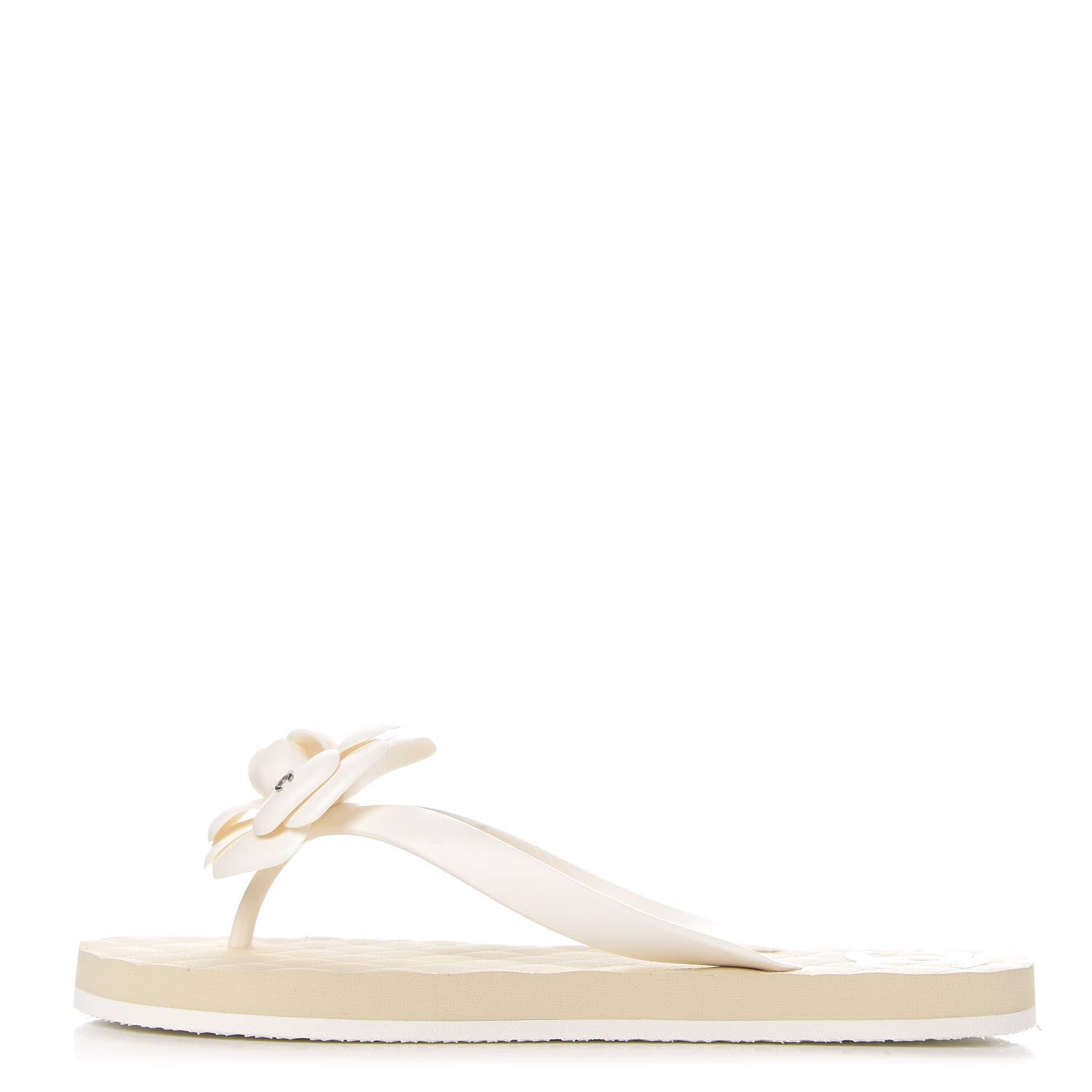 Chanel PVC Camellia Thong Sandals 38 Ivory 1 of 9