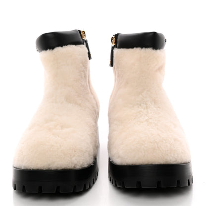 Chanel Shearling Lambskin Logo Ankle Boots 37.5 Ivory Black 2 of 11