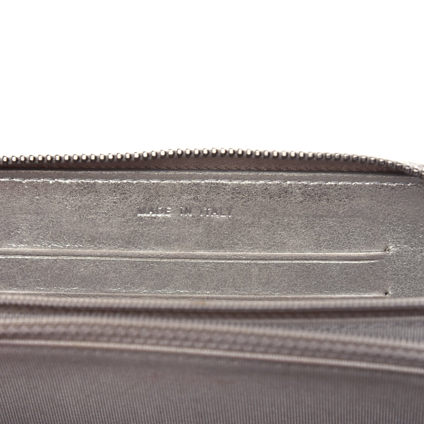 Metallic Lambskin Chevron Quilted Small Zip Around Wallet Silver