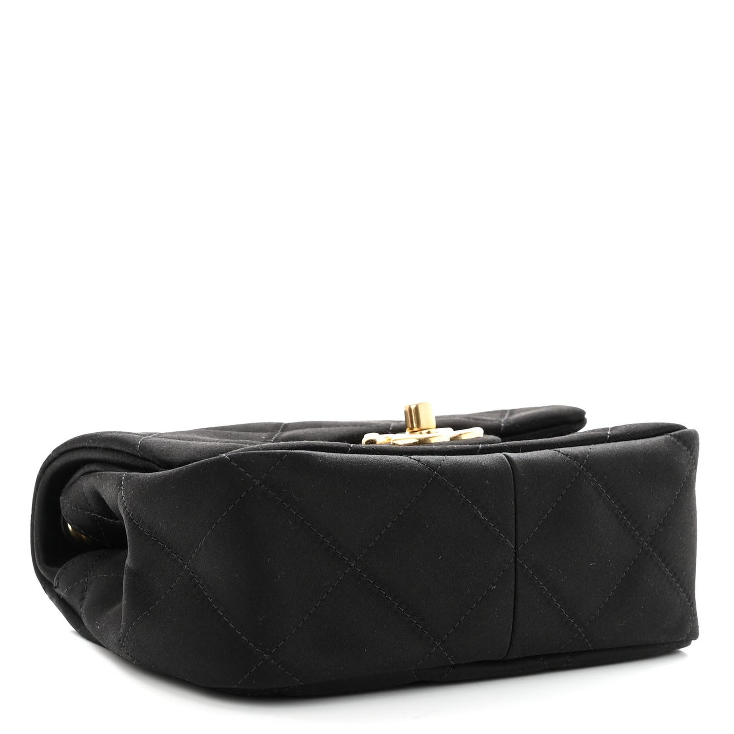 Satin Quilted Mini Logo Flap With Handle Black