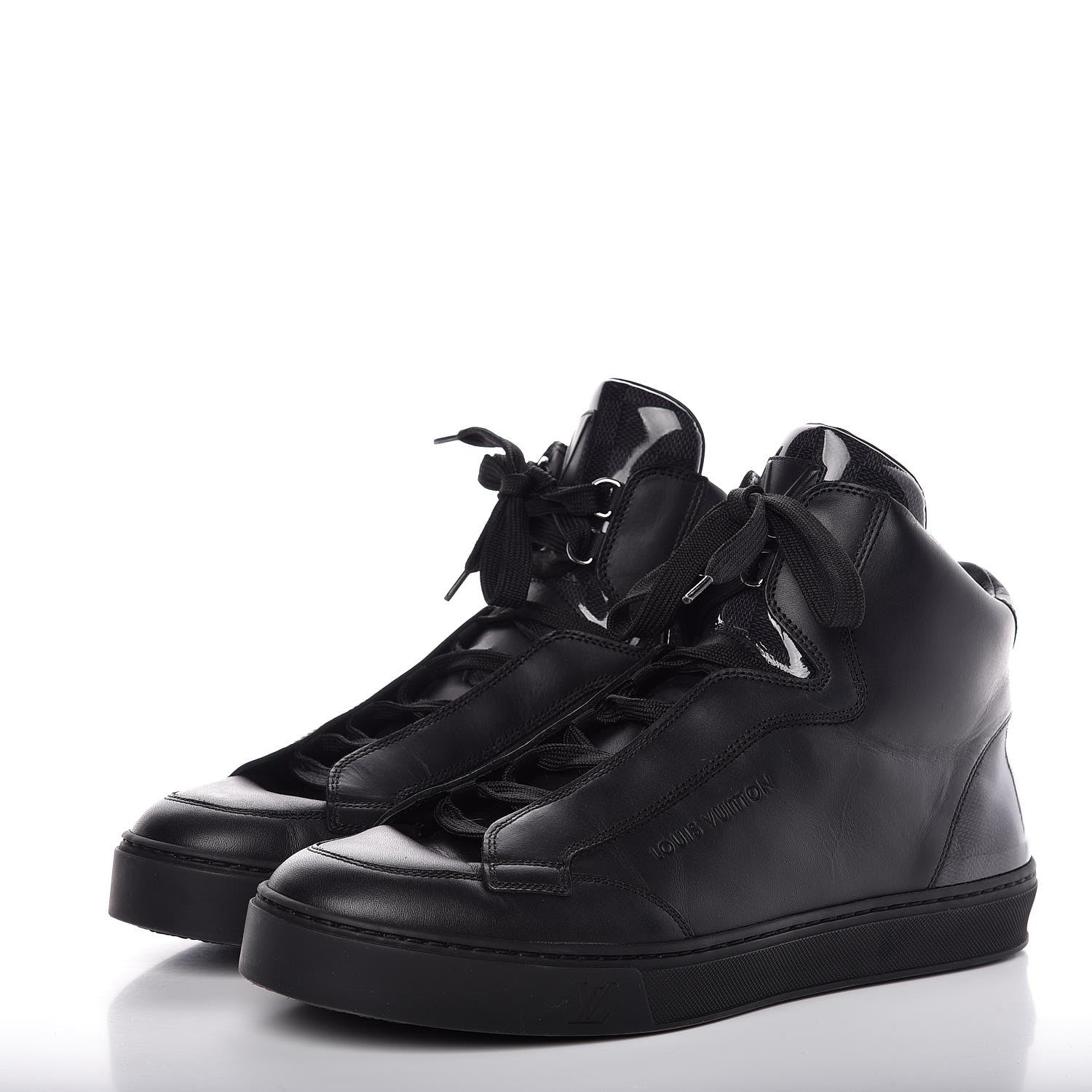 Louis Vuitton Calfskin Patent Damier Graphite Speaker Sneakers 8 Black 3 of 8