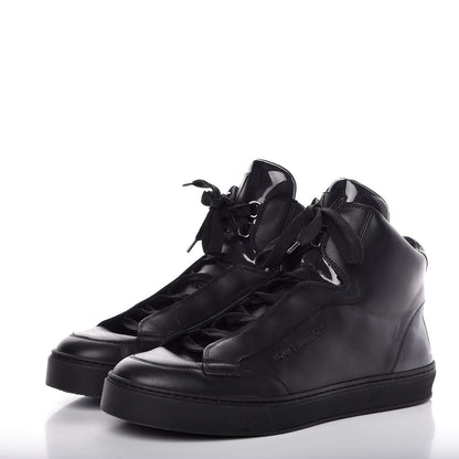 Louis Vuitton Calfskin Patent Damier Graphite Speaker Sneakers 8 Black 3 of 8