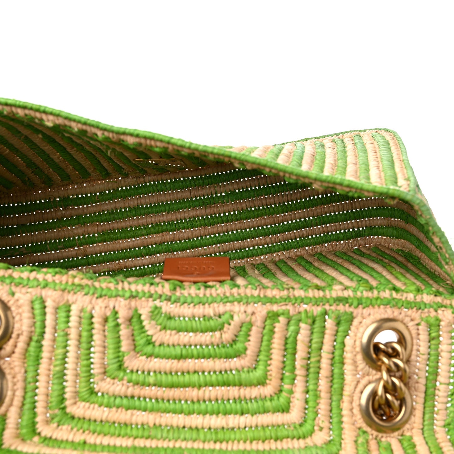 Raffia Woven Small GG Marmont Shoulder Bag Natural Light Green
