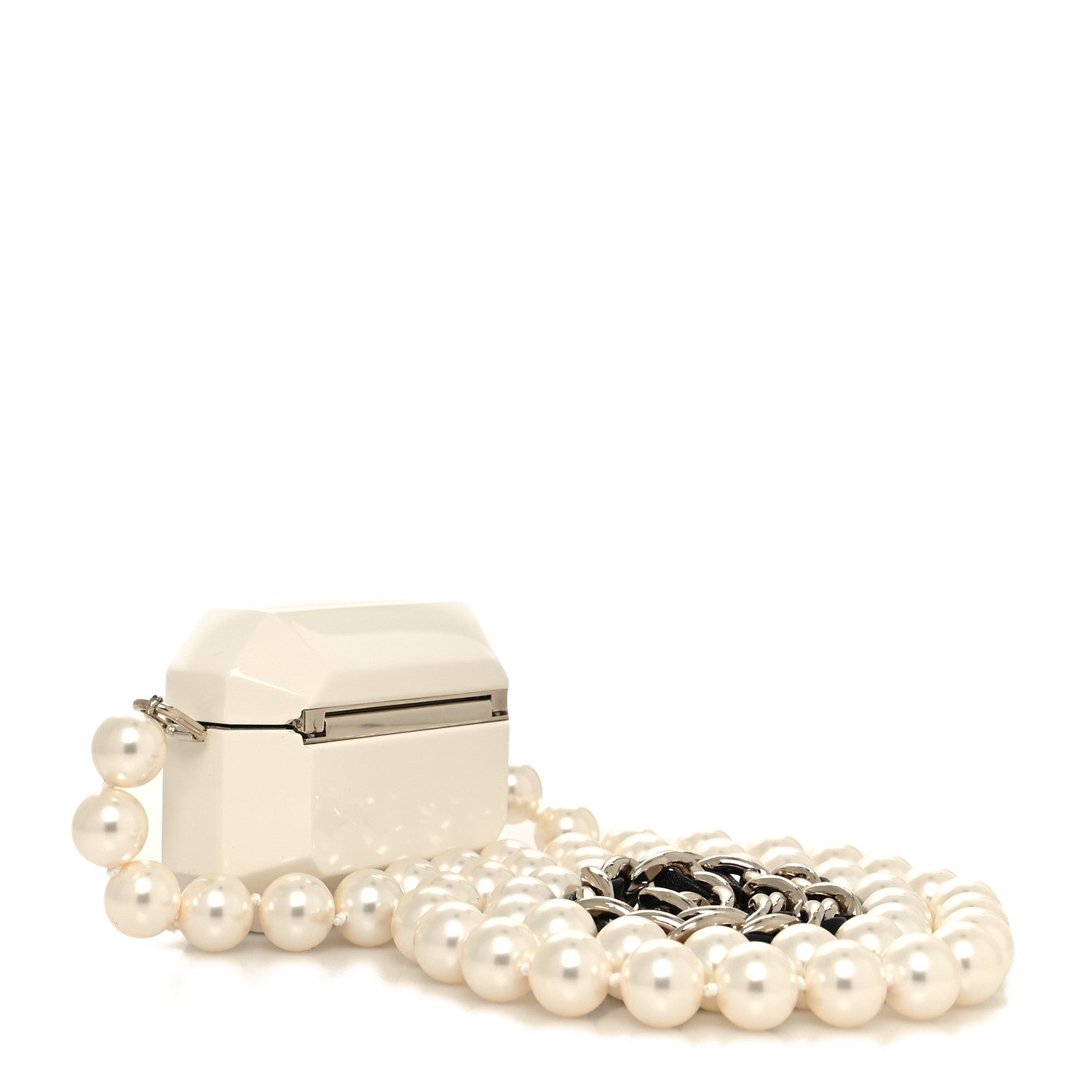 Chanel Resin Crystal Pearl Lambskin Airpods Pro Holder Necklace Pearly White 4 of 7