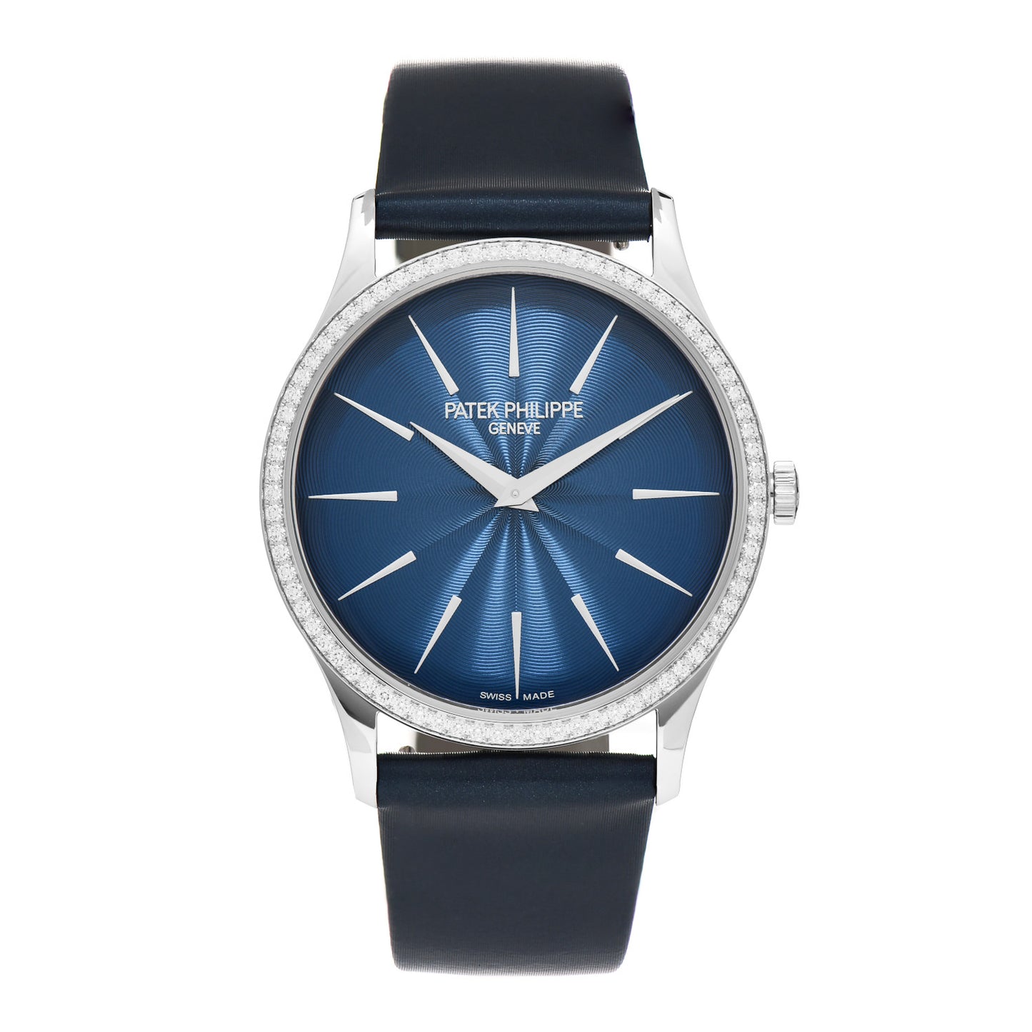 18K White Gold Satin Diamond 35mm Calatrava Automatic Watch Midnight Blue 4997/200G