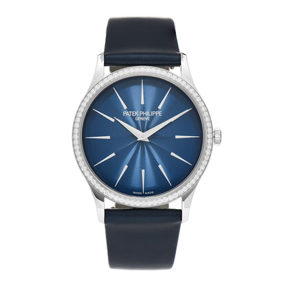 Patek Philippe 18K White Gold Satin Diamond 35mm Calatrava Automatic Watch Midnight Blue 4997/200G 1 of 5