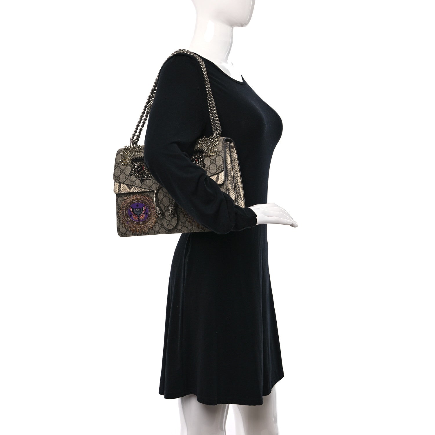Gucci GG Supreme Monogram Snakeskin Crystal Embroidered Medium Dionysus Shoulder Bag 2 of 16