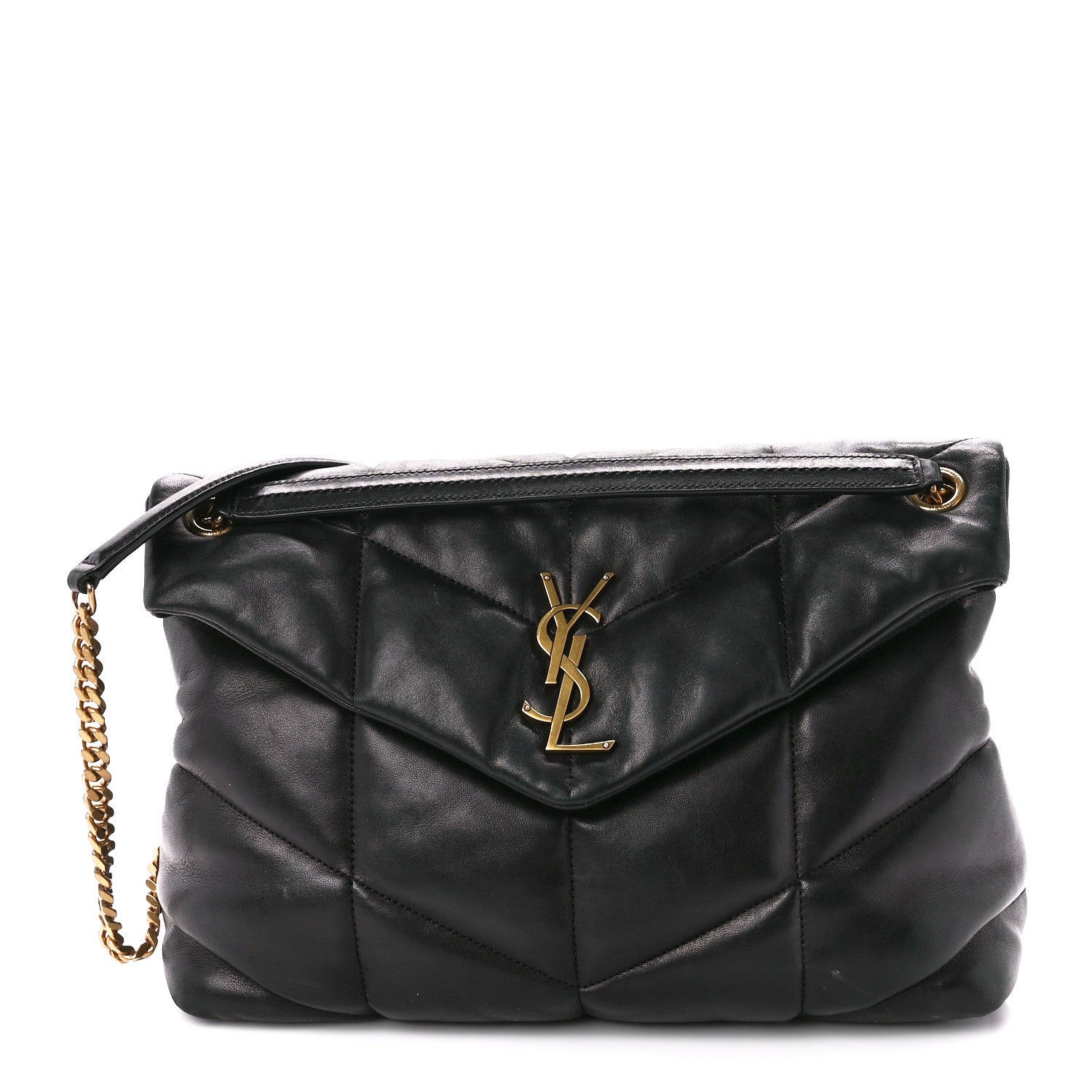Saint Laurent Lambskin Quilted Medium Loulou Puffer Monogram Chain Satchel Black 1 of 10