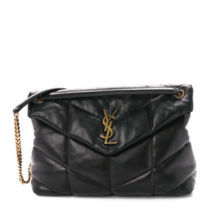 Saint Laurent Lambskin Quilted Medium Loulou Puffer Monogram Chain Satchel Black 1 of 10