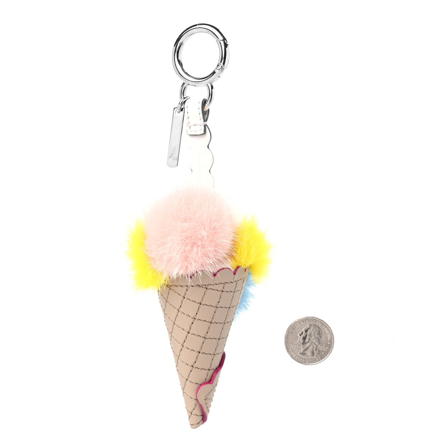 Mink Fur Calfskin Fun Fair Ice Cream Cone Bag Charm Beige Multicolor