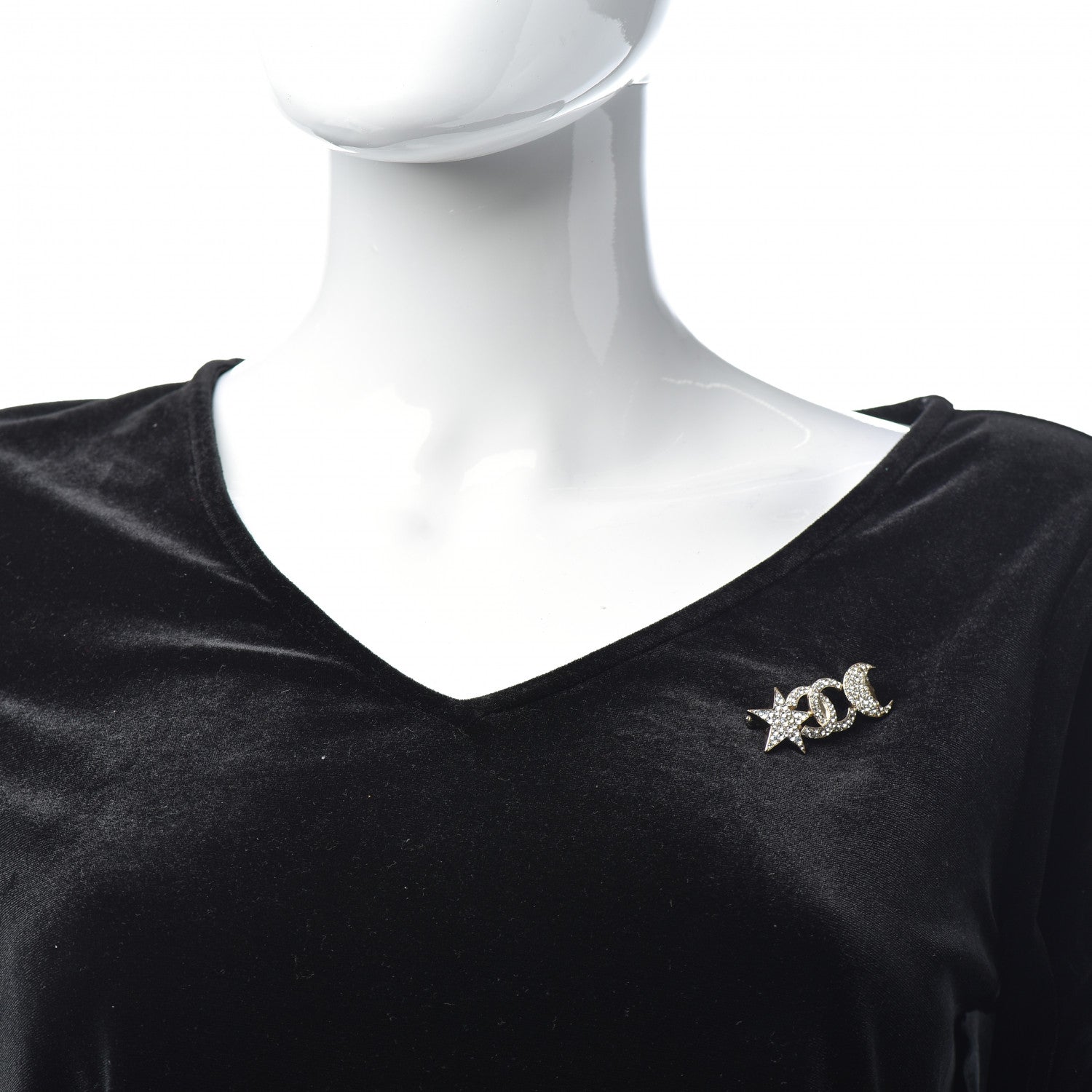 Chanel Crystal CC Moon Star Brooch Gold 2 of 5