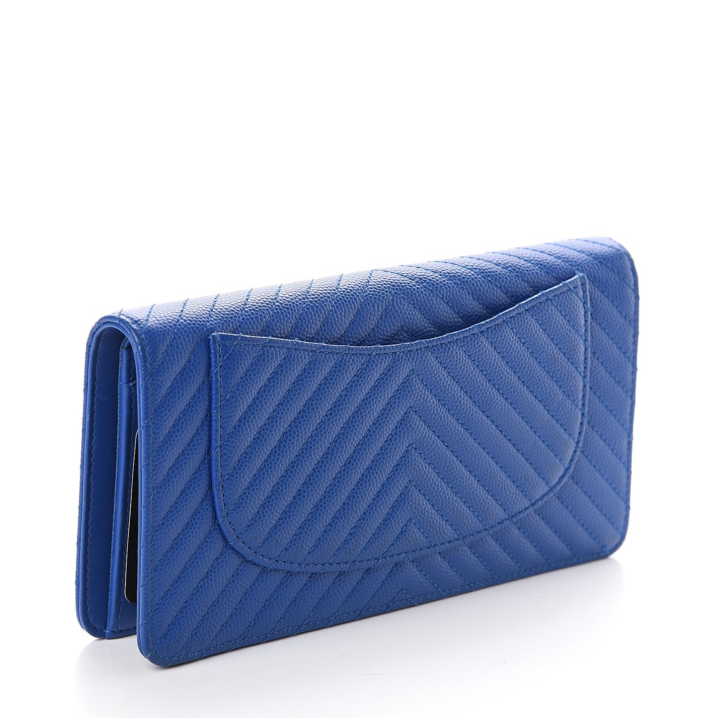 Caviar Chevron Quilted Yen Wallet Bright Blue