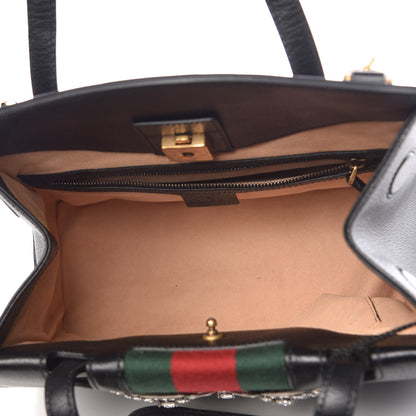 Gucci Grained Calfskin Web Crystal Butterfly Stripe Medium Totem Top Handle Bag Black 6 of 12
