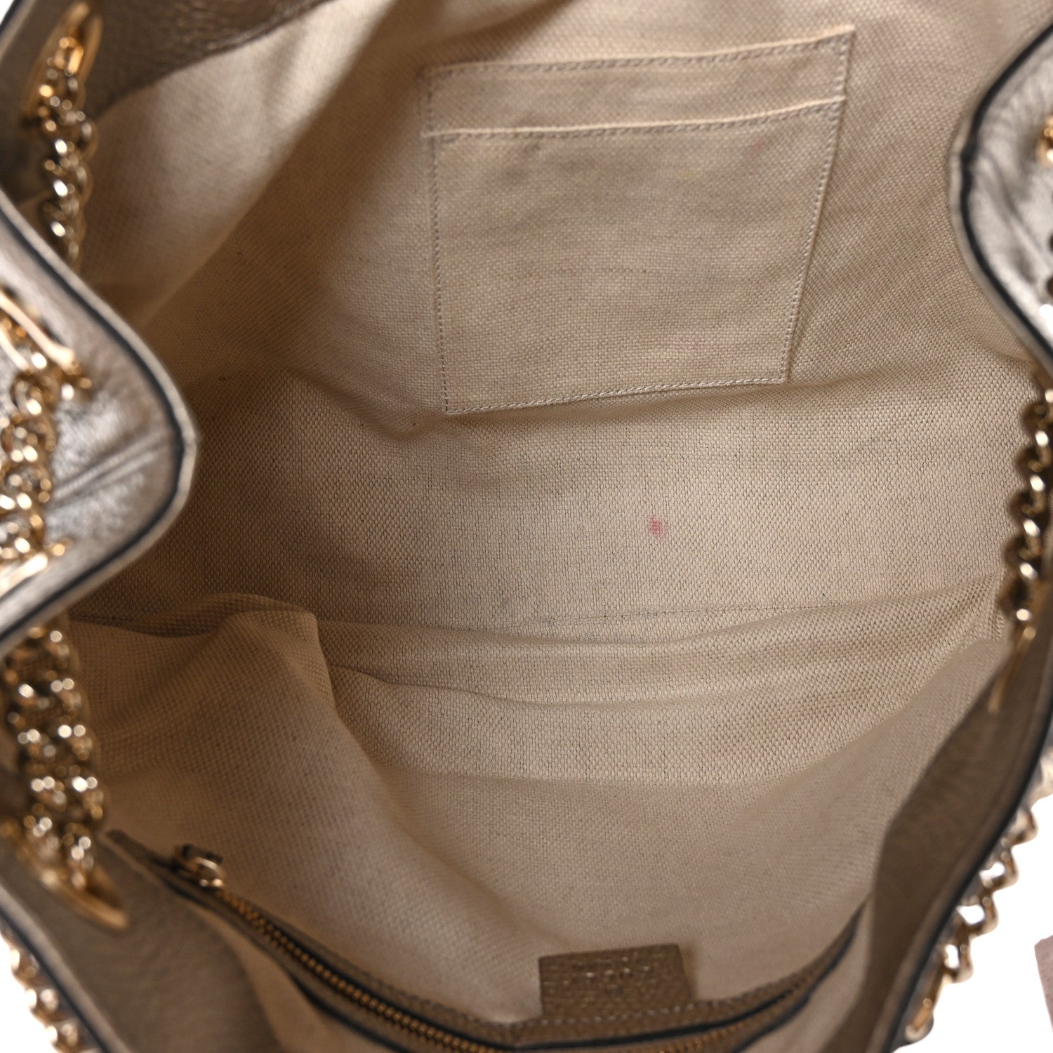 Gucci Metallic Pebbled Calfskin Medium Soho Chain Shoulder Bag Golden Beige 5 of 9