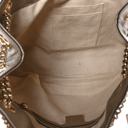 Gucci Metallic Pebbled Calfskin Medium Soho Chain Shoulder Bag Golden Beige 5 of 9
