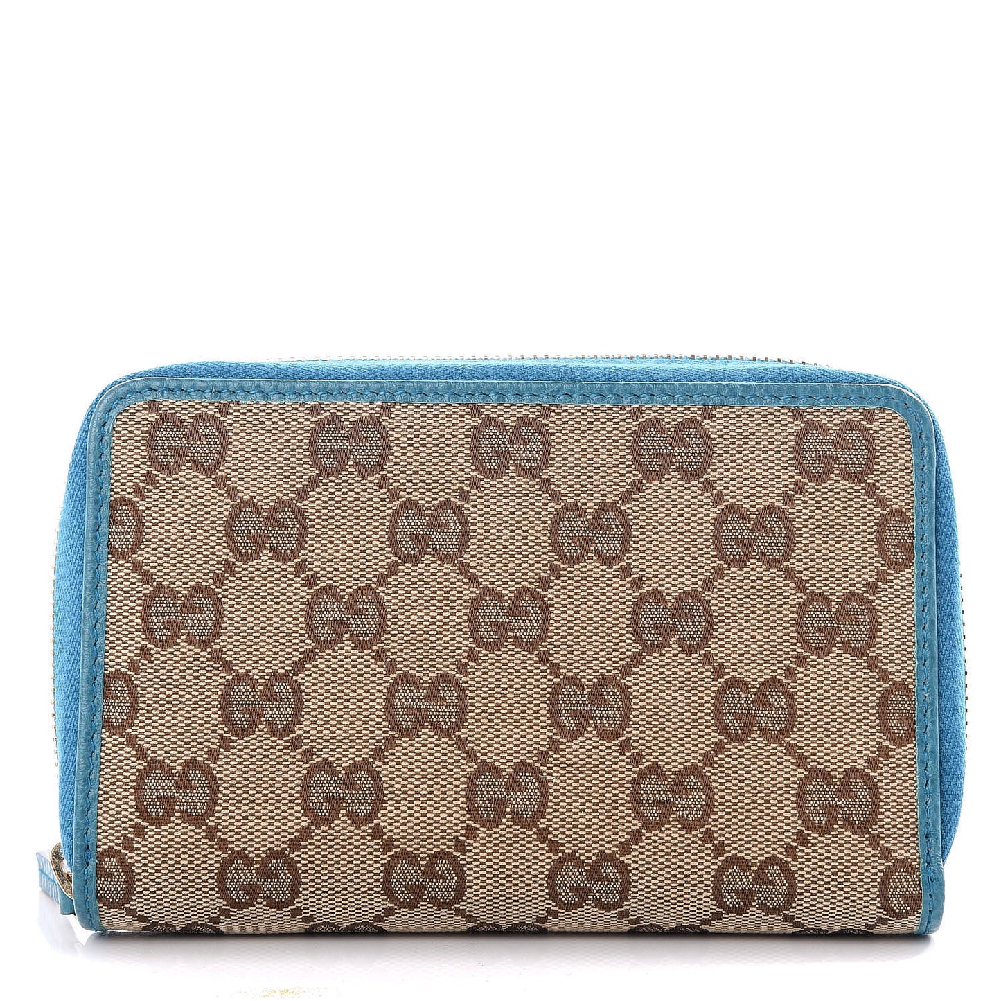 Monogram Dollar Calfskin Zip Around Compact Wallet Beige Ebony Deep Cobalt