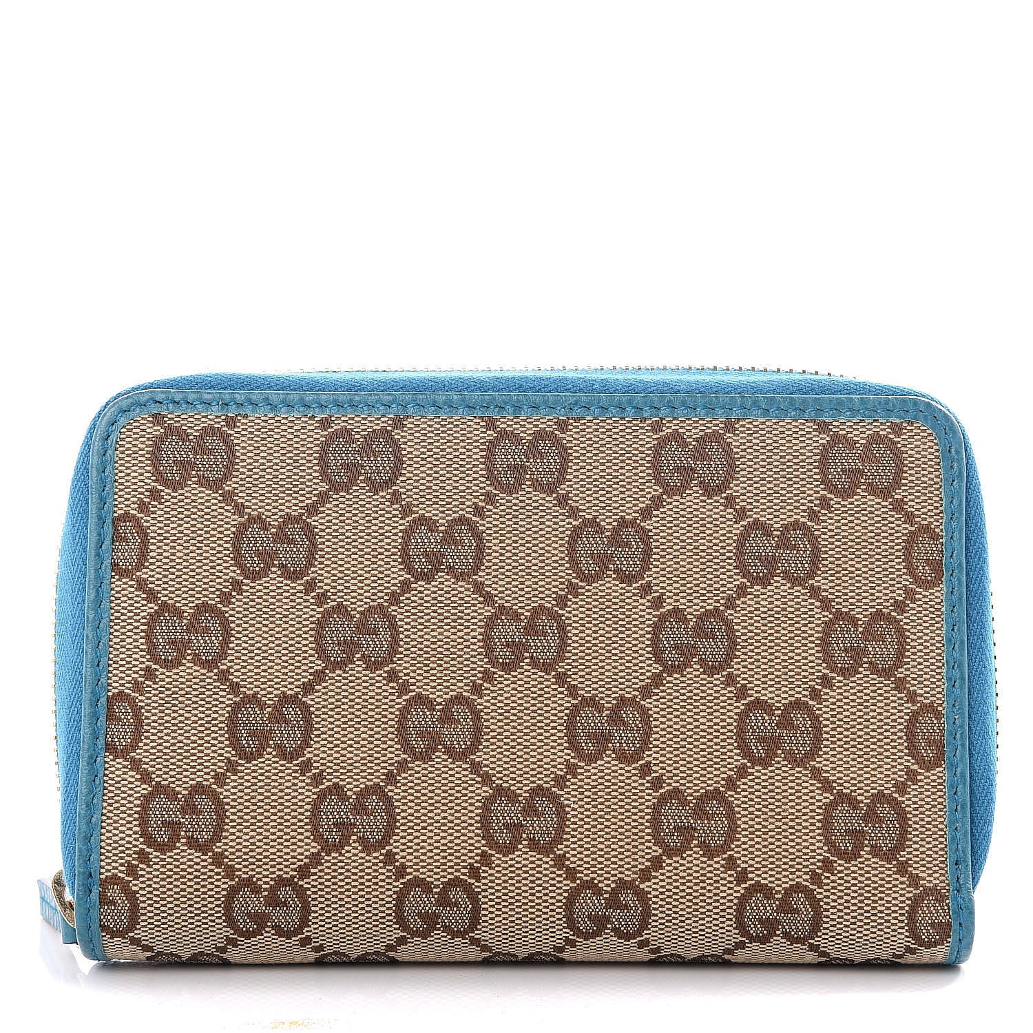 Gucci Monogram Dollar Calfskin Zip Around Compact Wallet Beige Ebony Deep Cobalt 1 of 6