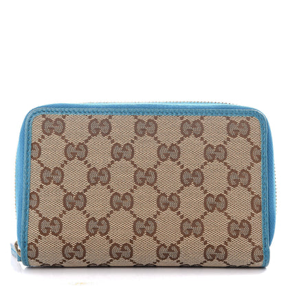 Gucci Monogram Dollar Calfskin Zip Around Compact Wallet Beige Ebony Deep Cobalt 1 of 6