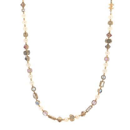 Chanel Pearl Crystal Chicklet Sautoir CC Long Necklace Gold Multicolor 1 of 4