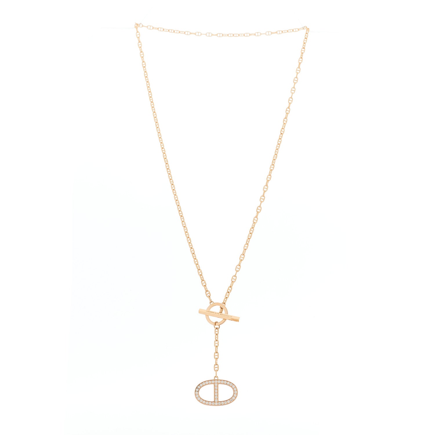 Hermes 18K Rose Gold Diamond GM Chaine D'Ancre Contour Pendant Necklace 3 of 5