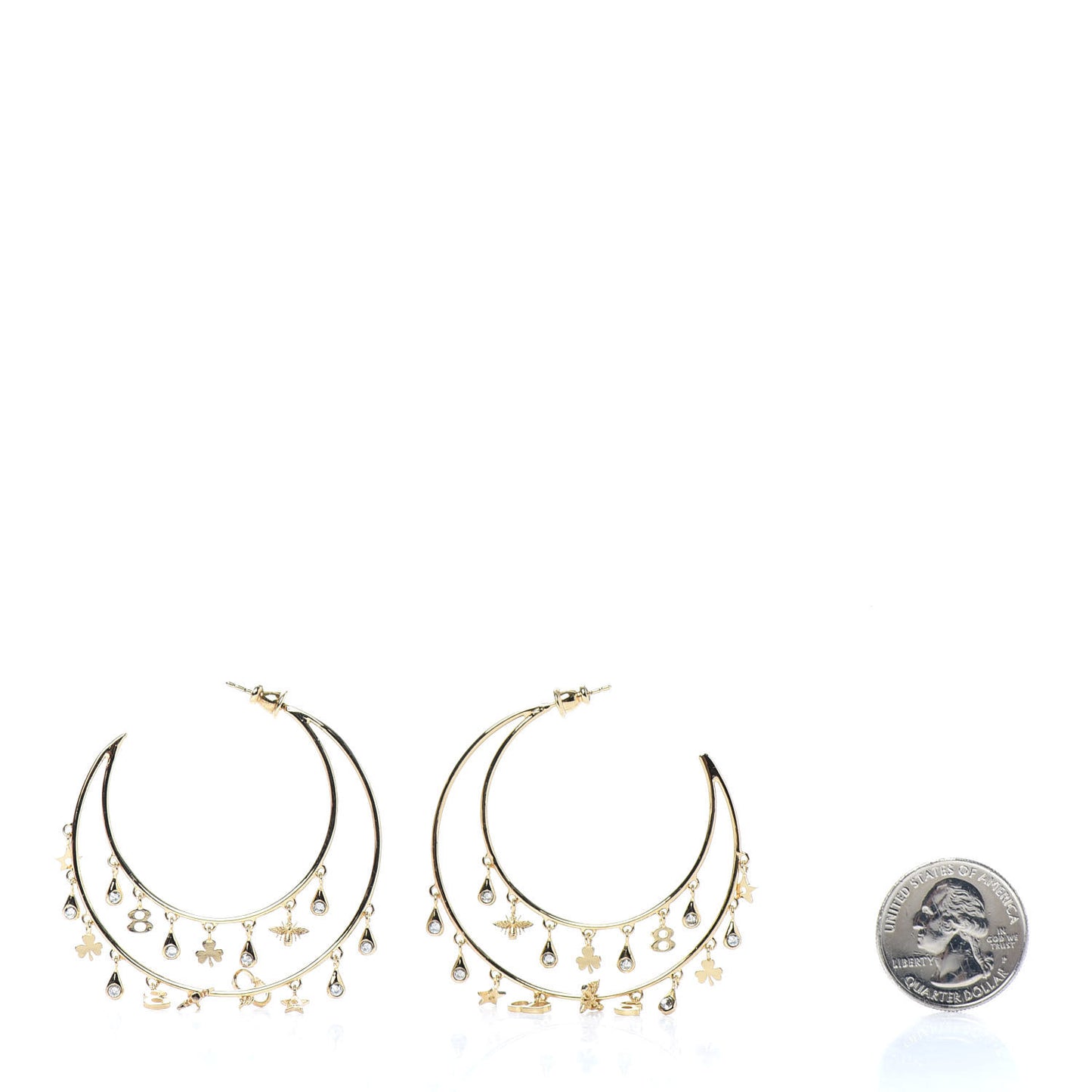 Crystal Charms Double Hoop Earrings Gold White