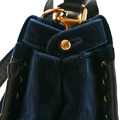 Fendi Velvet Vitello Seta Lace Up Medium Peekaboo Iconic Satchel Blue 14 of 14