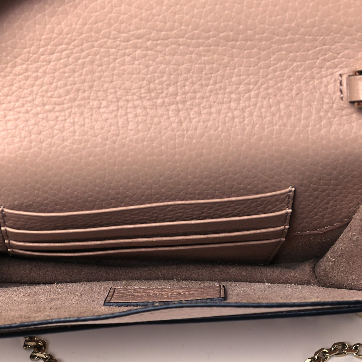 Pebbled Calfskin Rockstud Envelope Wallet on Chain Poudre