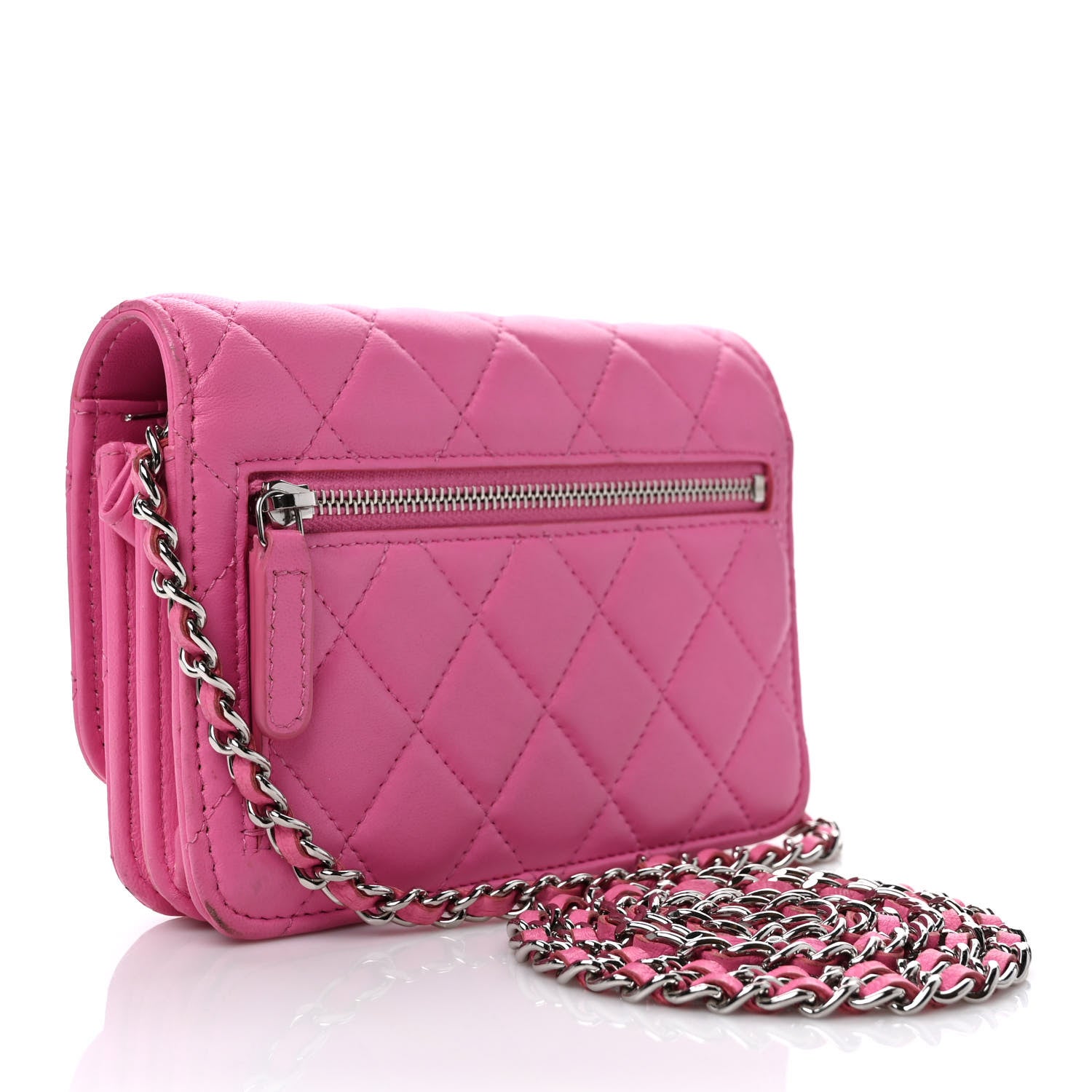 Chanel Lambskin Quilted Mini Wallet On Chain WOC Pink 3 of 11