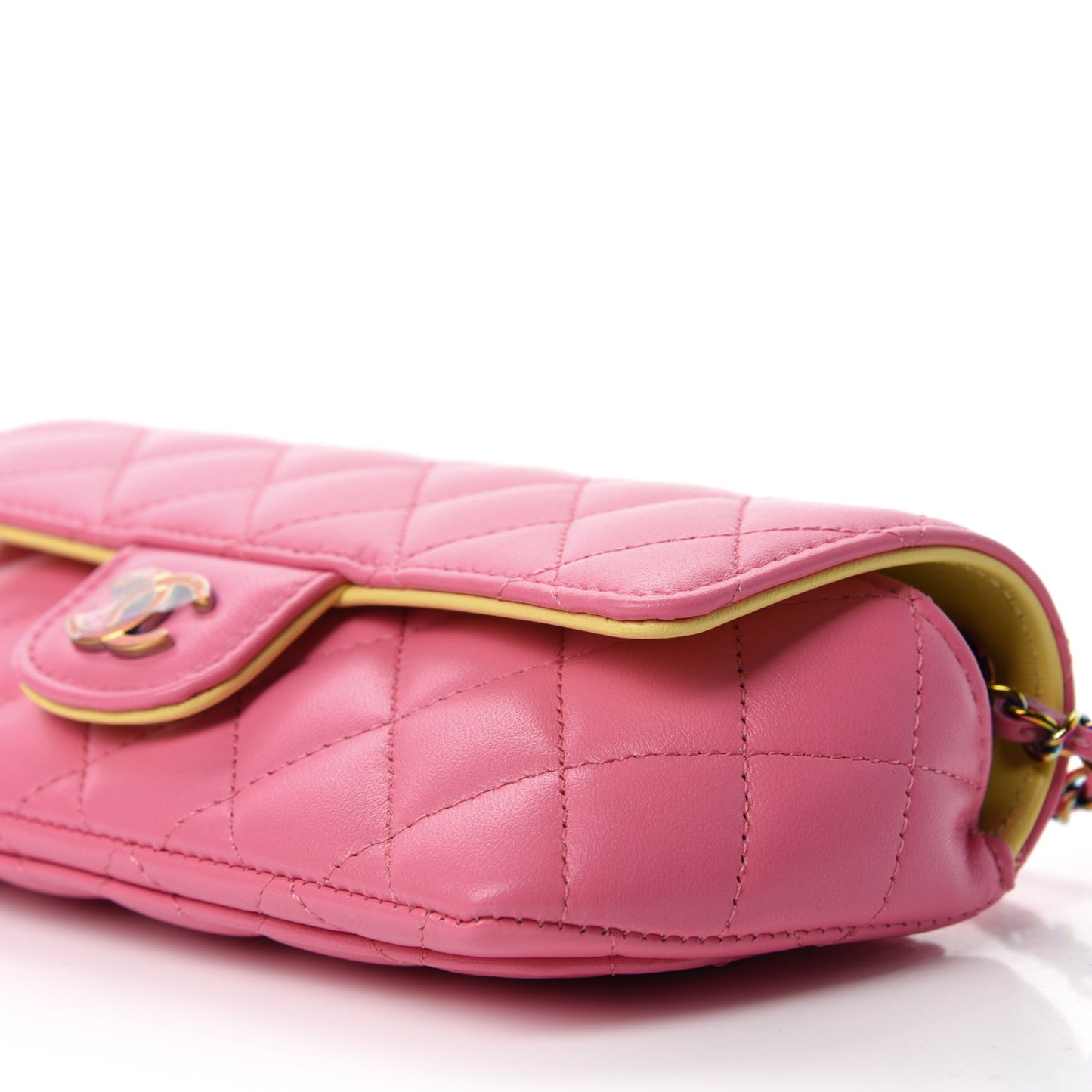 Lambskin Quilted Glasses Case With Chain Pink Yellow