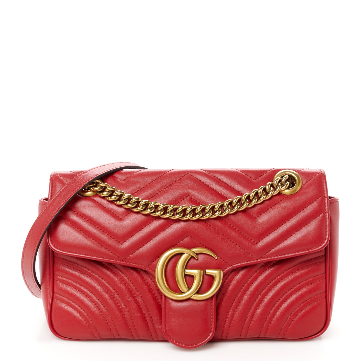Calfskin Matelasse Small GG Marmont Shoulder Bag Hibiscus Red