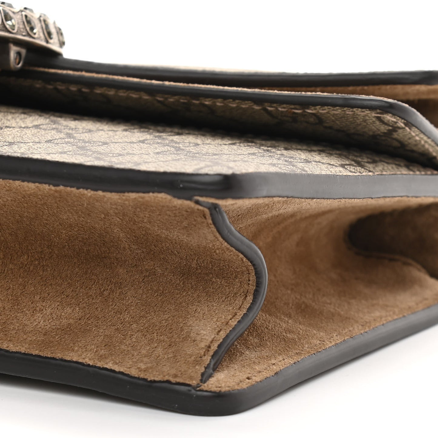 GG Supreme Monogram Suede Crystal Small Dionysus Shoulder Bag Beige Ebony Taupe