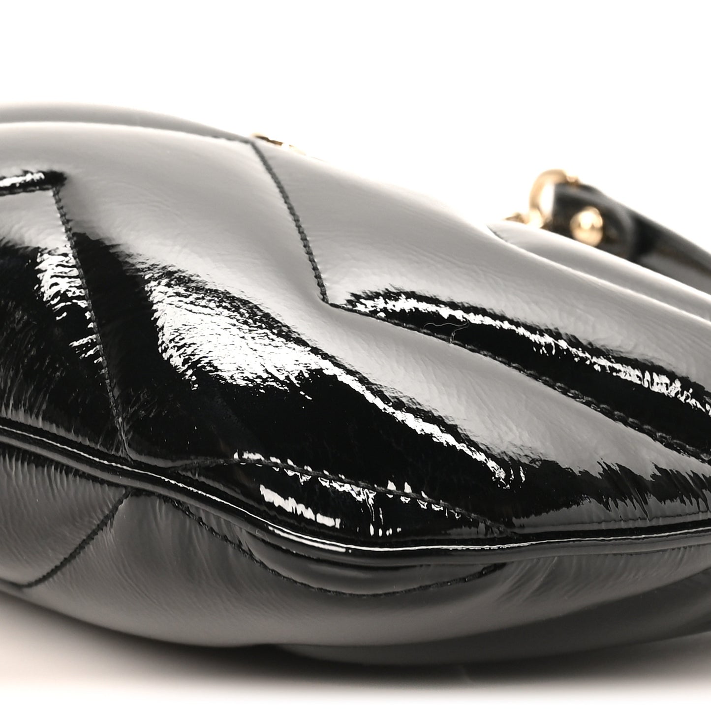 Patent Calfskin Matelasse GG Marmont Half Moon Hobo Black