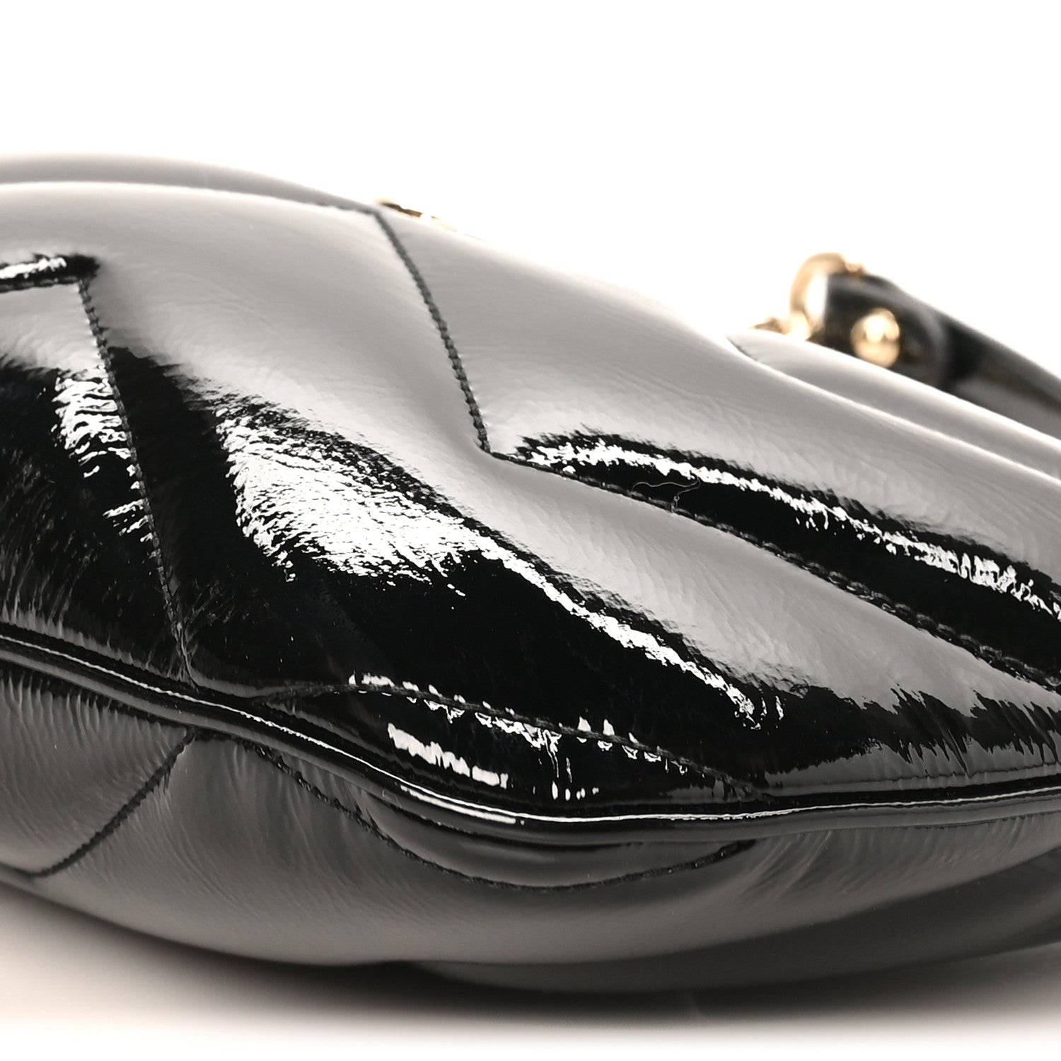 Gucci Patent Calfskin Matelasse GG Marmont Half Moon Hobo Black 10 of 11