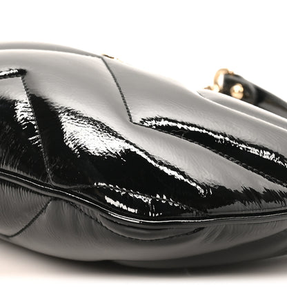 Gucci Patent Calfskin Matelasse GG Marmont Half Moon Hobo Black 10 of 11
