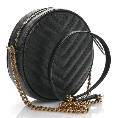 Saint Laurent Grain De Poudre Matelasse Chevron Quilted Round Vinyle Camera Bag Black 3 of 12