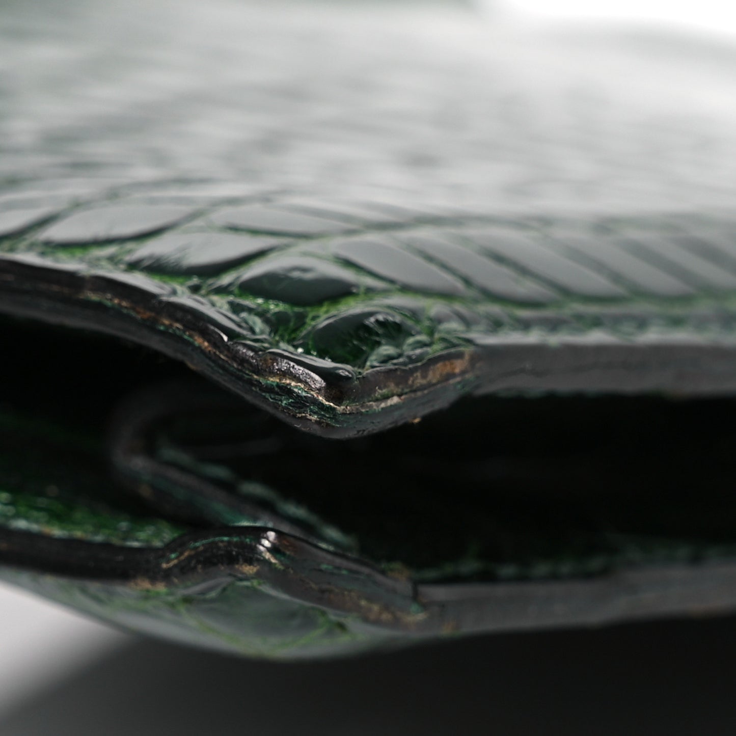 Shiny Porosus Crocodile Lydie Clutch Vert Fonce