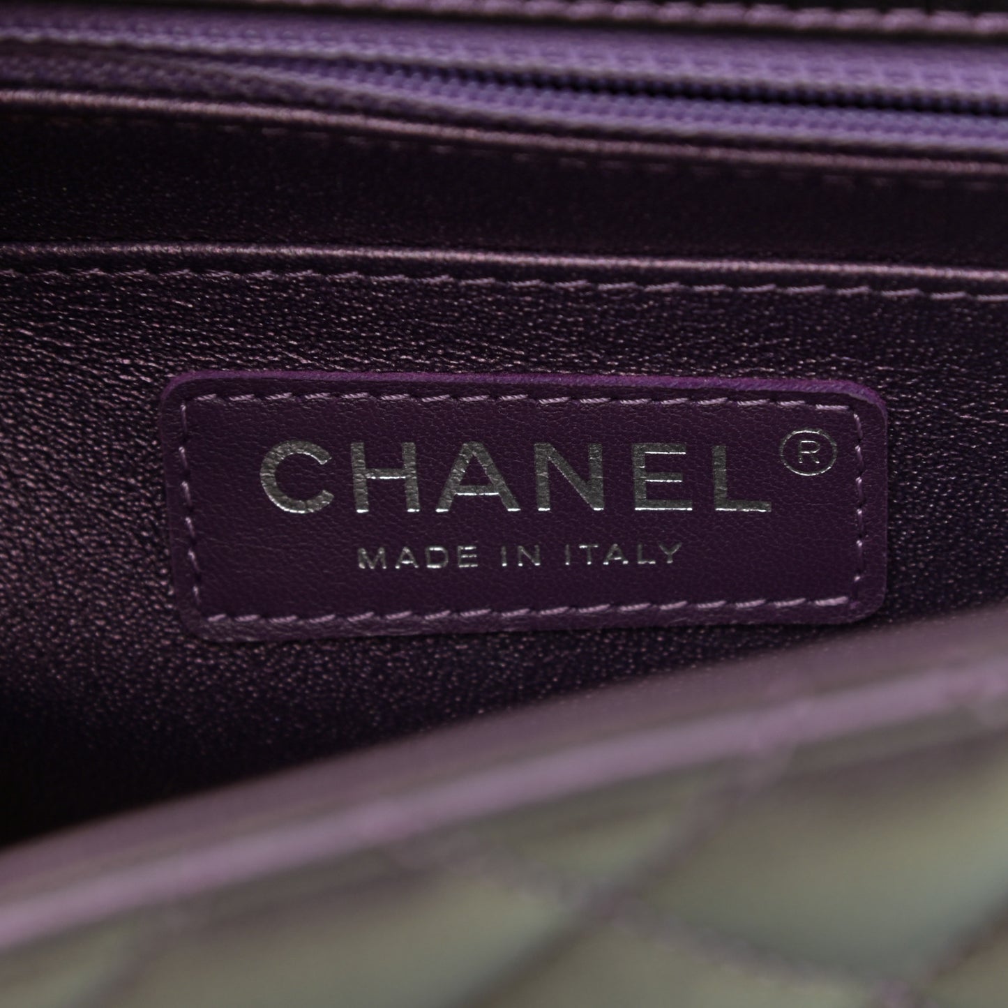 Iridescent Lambskin Quilted Mini Square Flap Dark Purple