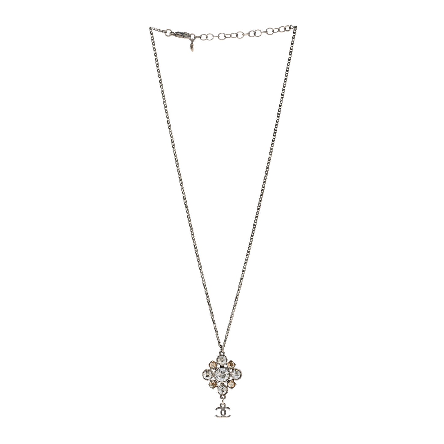Crystal CC Drop Pendant Necklace Silver