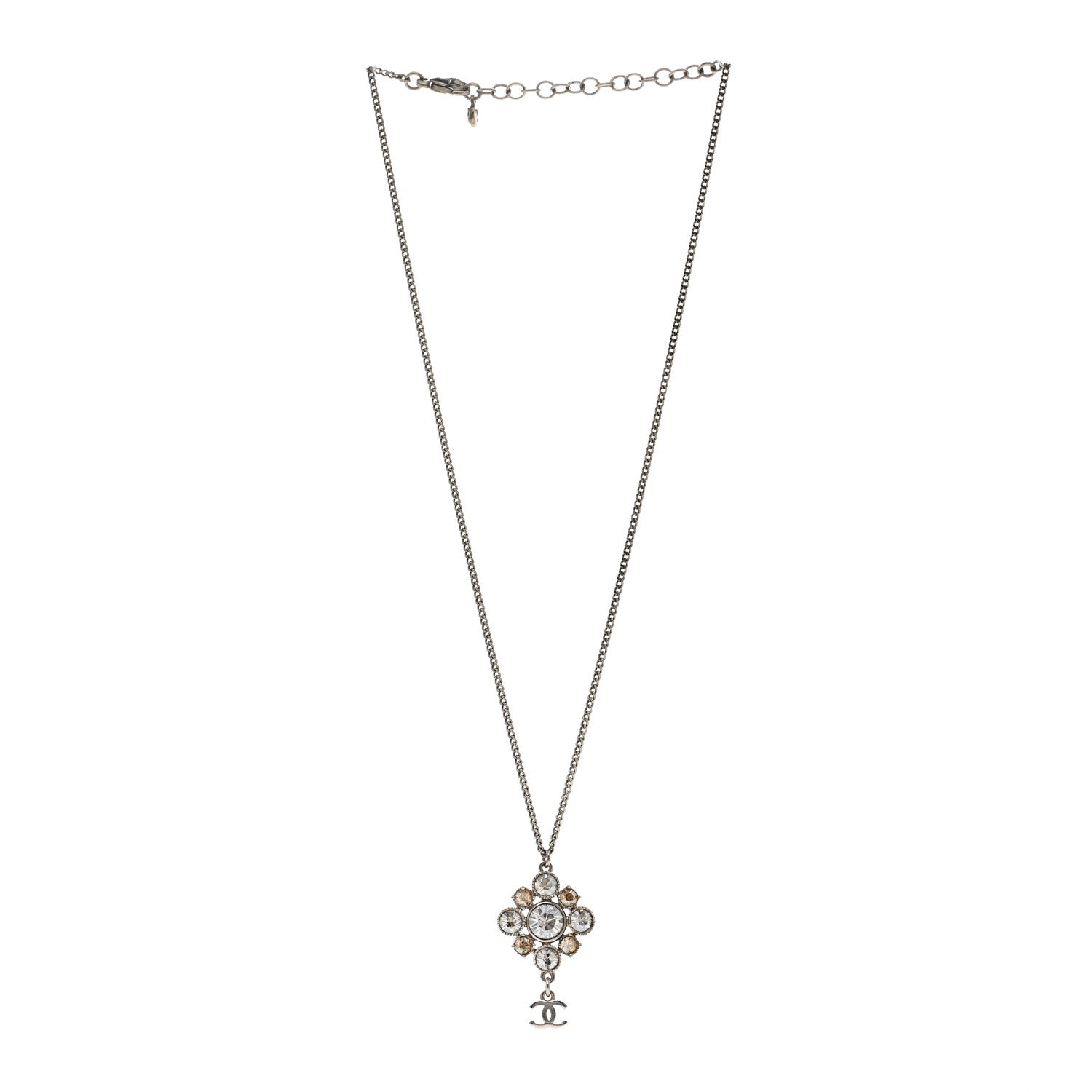 Chanel Crystal CC Drop Pendant Necklace Silver 3 of 6
