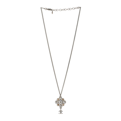 Chanel Crystal CC Drop Pendant Necklace Silver 3 of 6