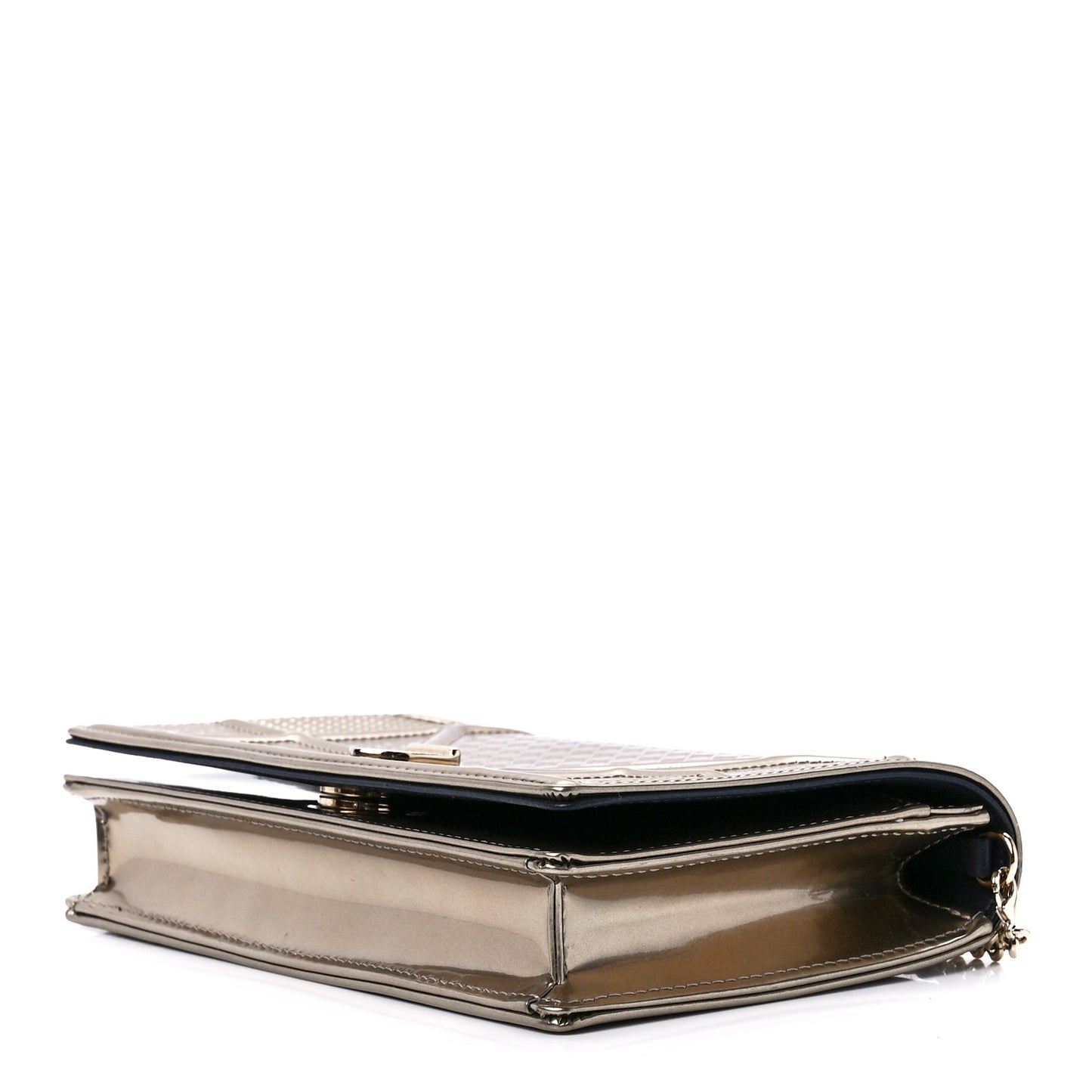 Metallic Patent Micro-Cannage Diorama Wallet on Chain Pouch Gold