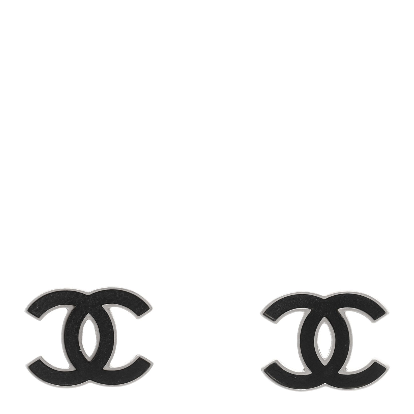 Lambskin CC Earrings Black Silver